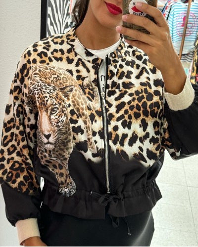 Women's Fashion Loose Print Zip-Up Jacket