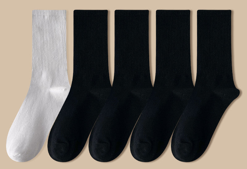 Solid Color Women's Mid Tube Socks Pure Cotton Tide Black