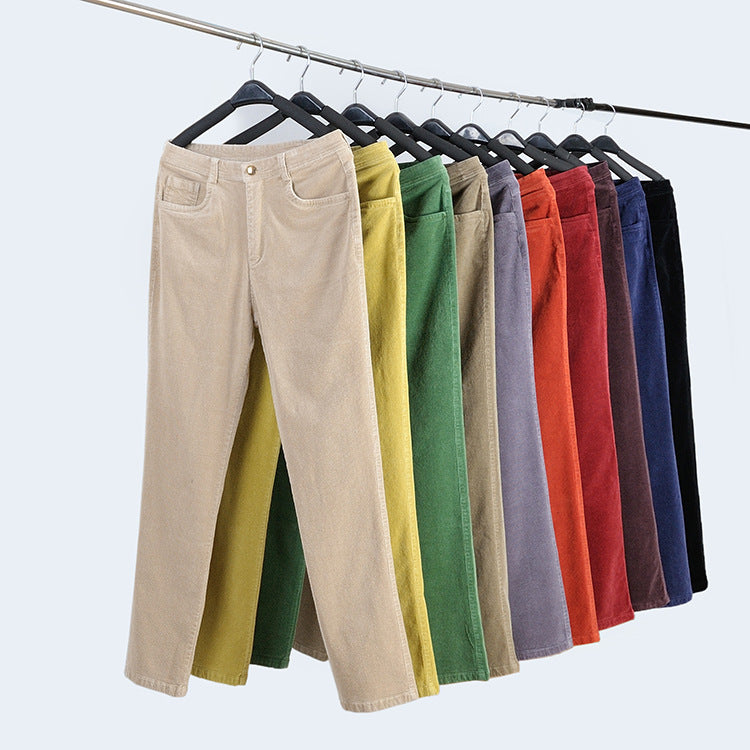 Stretch Loose Straight Leg Pants Corduroy Casual Cotton