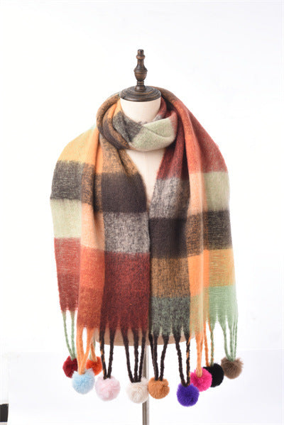 Colorblock All-matching Tassel Ball Circle Yarn Scarf
