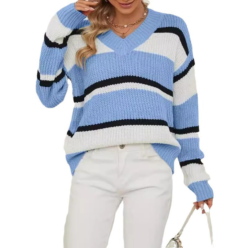 Pullover Color Contrast Patchwork Loose Sweater