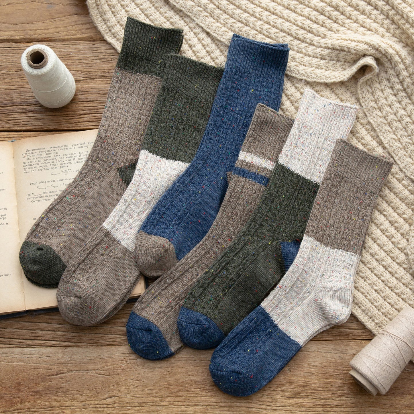 Tube Socks Retro Mori Style Color Matching Thick Thread Wool