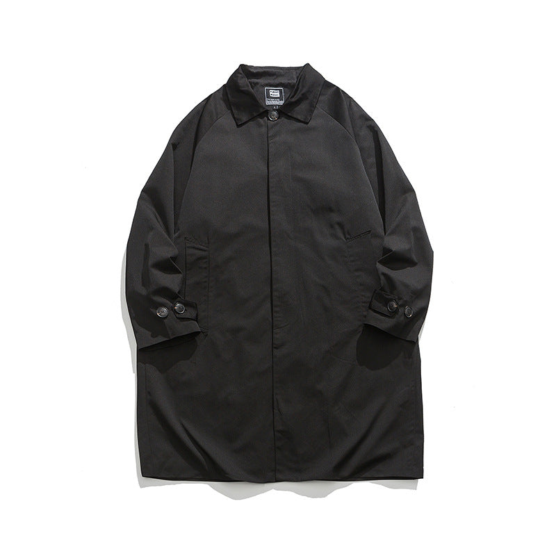 Solid Color BASIC Lapel Cardigan Coat Men's Long Trench Coat
