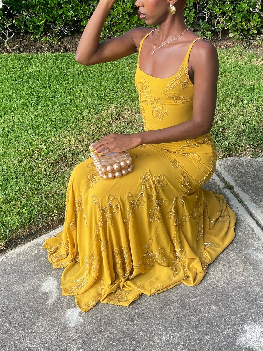 Elegant Beaded Maxi Slip Dress