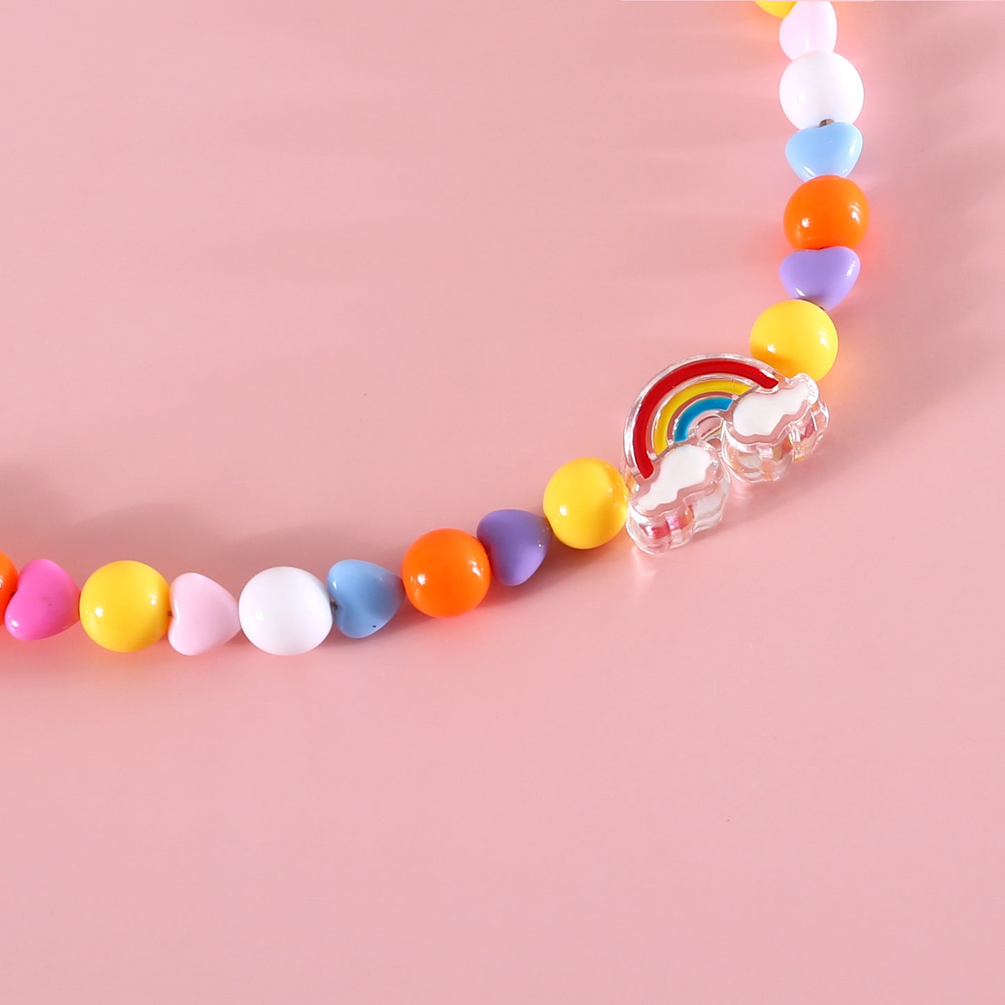 INS South Korea Colorful Pearl Pet Necklace Small Flower Rainbow Peach