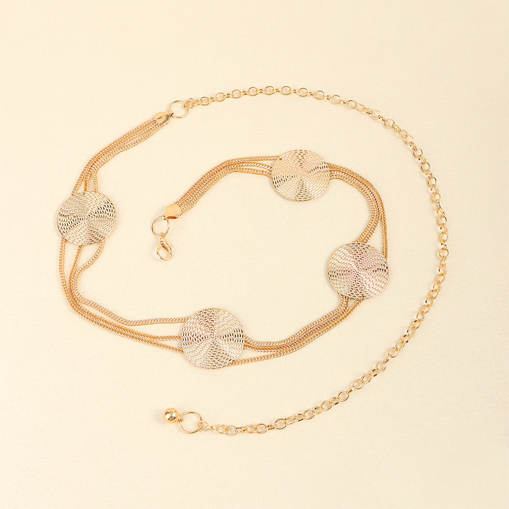 High-grade Multi-layer Metal Chain Waist Chain Women's Accessory Small Fragrance Style With Skirt Metal Cutout Round Piece Decorative Suit