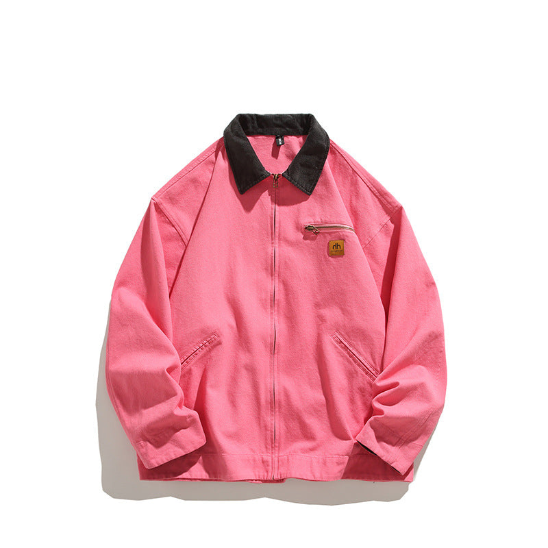 Solid Color Zipper Pocket Lapels Workwear Casual Jacket