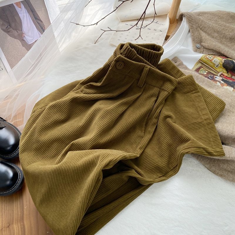 Women's Loose Slimming Straight Casual Long Pants Wide-leg Corduroy Fleece-lined