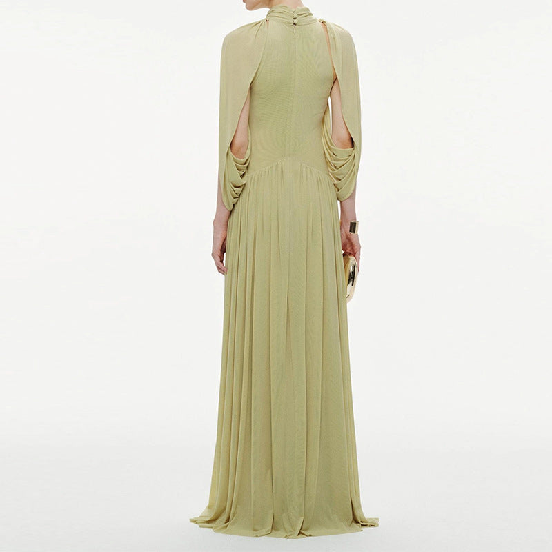 Elegant Ruffled Round-Neck Chiffon Fashionable Long Dress