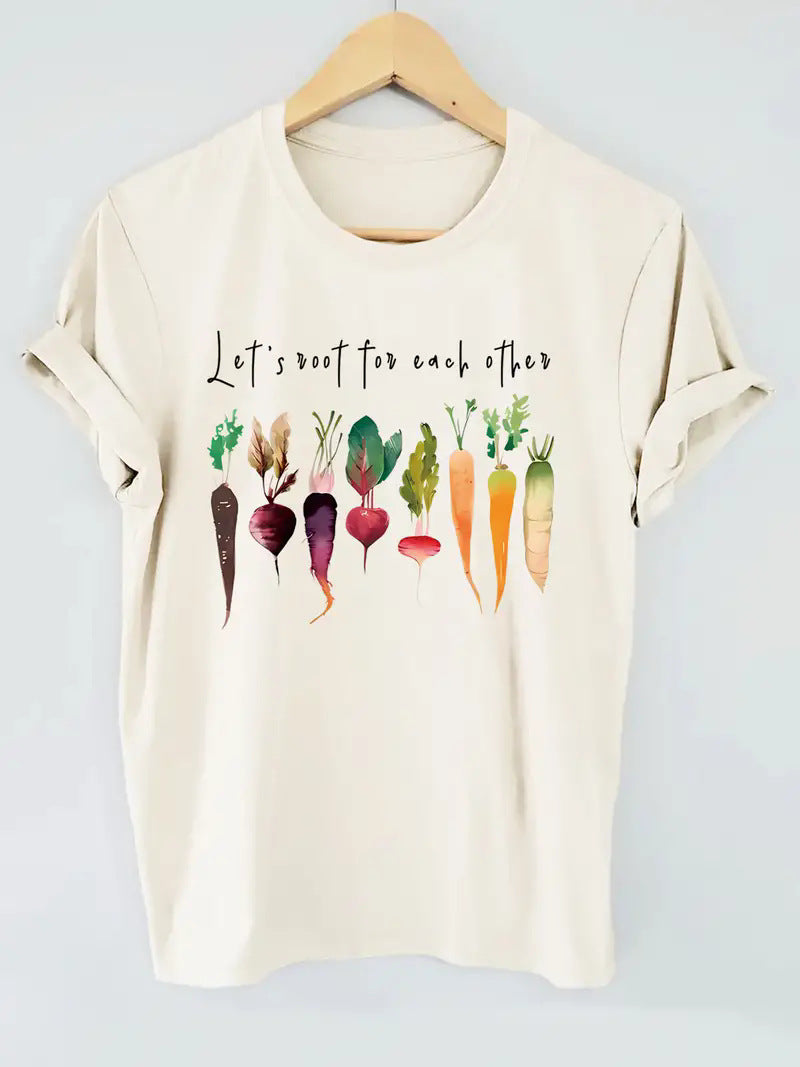 Fruit Strawberry Round Neck Short Sleeve Top For Women