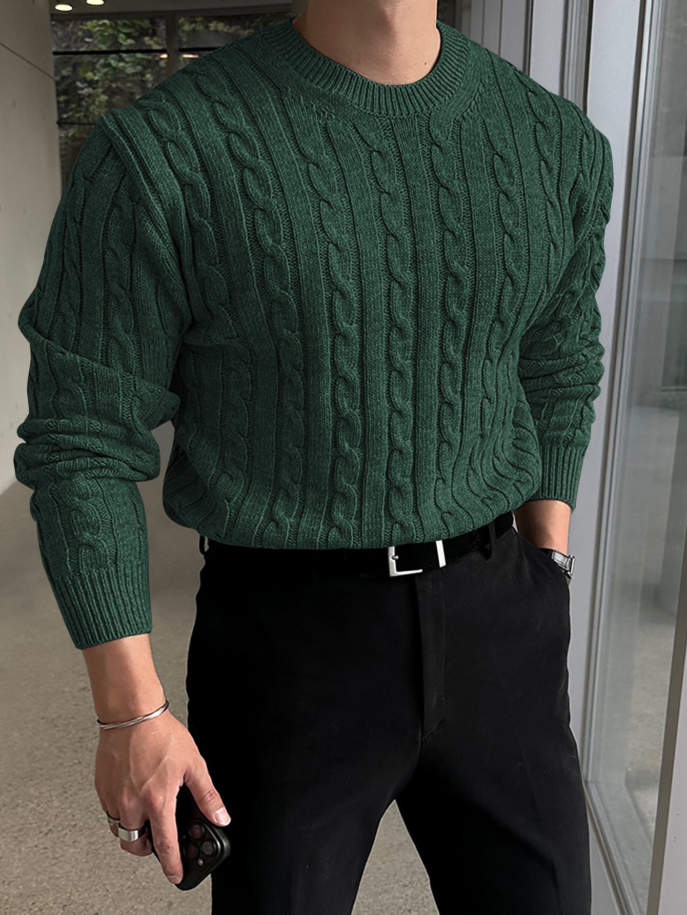 Efterår og vinter ny varm tyk nål rullekrave sweater til mænd