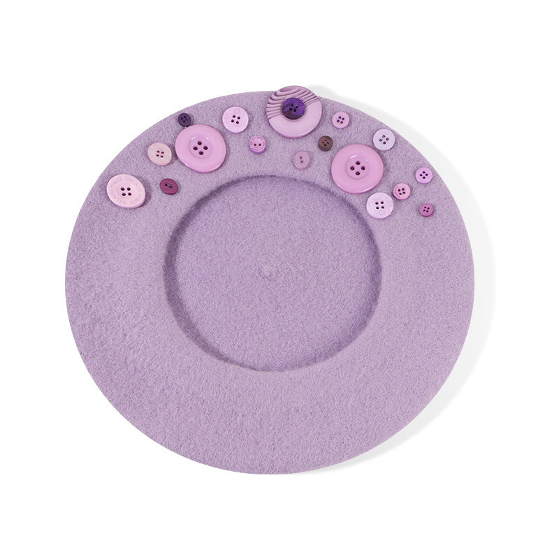 Personalized Yupi Wool Beret Trendy Colorful Button Niche Ladies