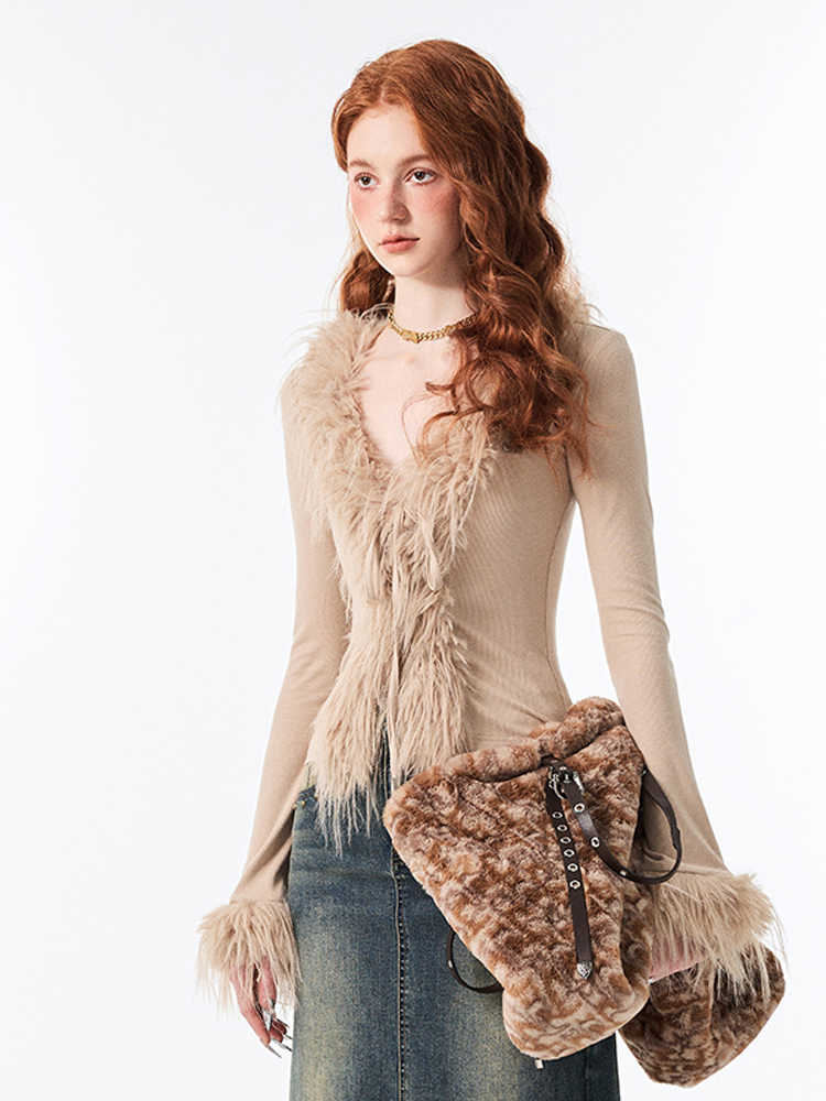 Woolen Sweater V-neck Lace Up Cardigan Long-sleeved Top