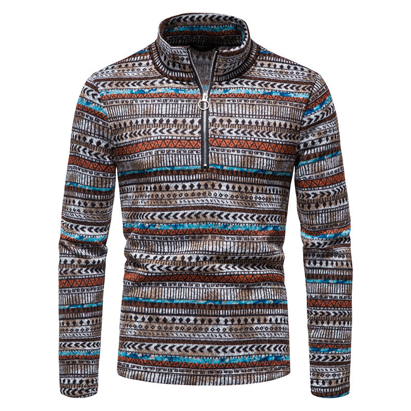 Men's Zipper Stand Collar Pullover Celebrity Style Fashion