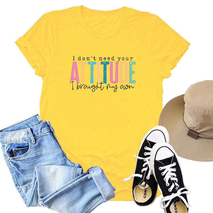Colored Cotton T-shirt Women's Short Sleeve Letters