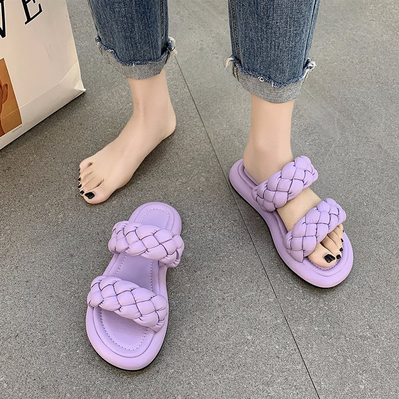 Women's New Fairy Style Woven Flat Retro Slippers
