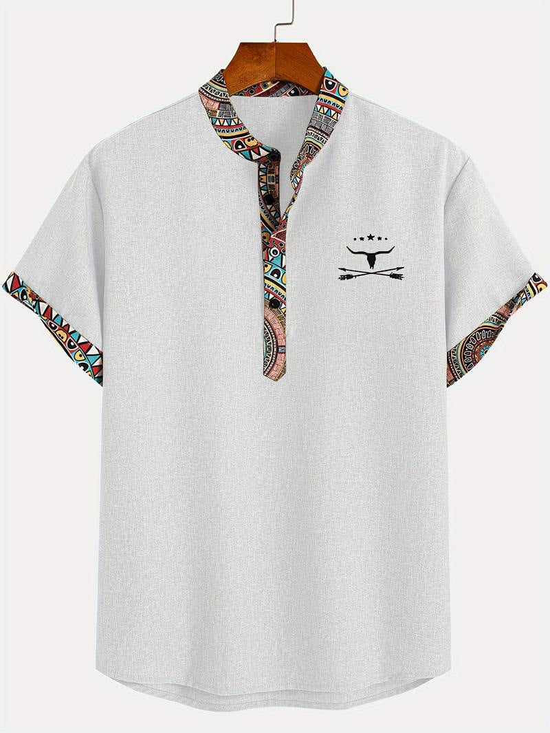 European And American 3D Printed Shirt Youth Six Button Short Sleeve