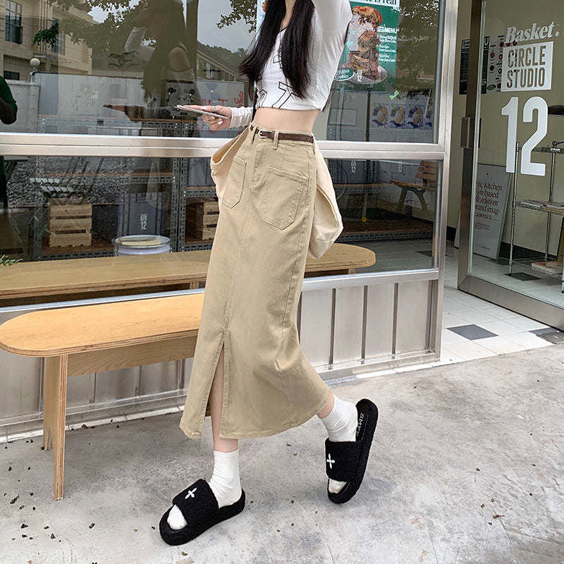 Retro Slit Workwear Skirt Temperament Straight A- Line