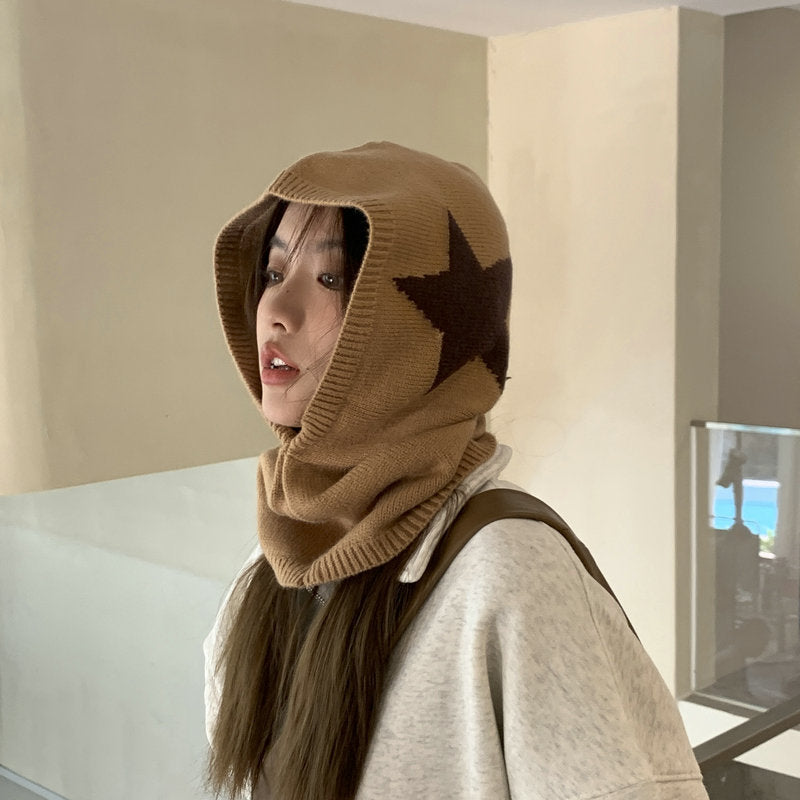 Windproof Warm Hat Scarf Integrated Five-pointed Star Toque