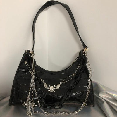 Skull Chain Underarm Bag Cross Crocodile Print Dark Hand Bill Of Lading Shoulder Bag