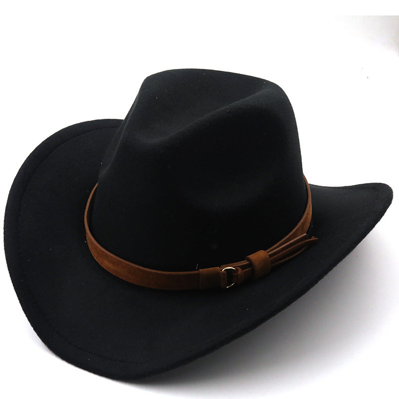 Casual Retro Belt Autumn And Winter Men's And Women's Woolen Western Cowboy Hat