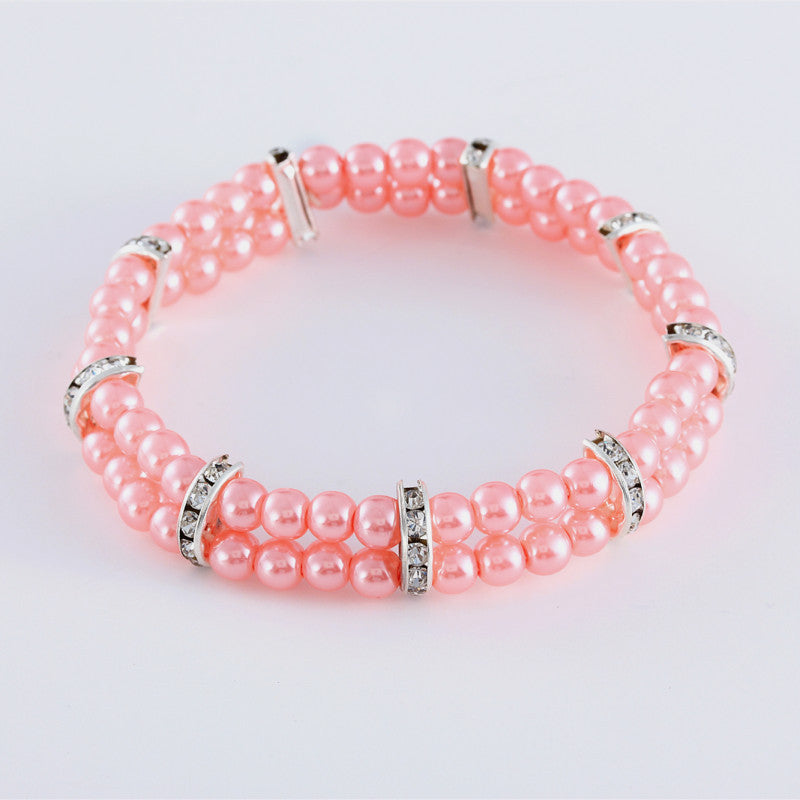 Pet Supplies Two Row Pearl Necklace With Elastic