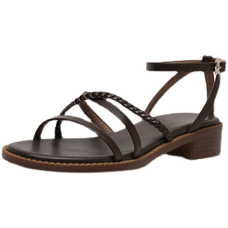 Women's Fashion Braided Cross Strap Roman Shoes
