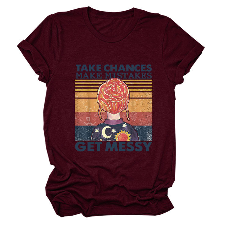 Women's Letter Printing Casual Loose Short Sleeve T-shirt