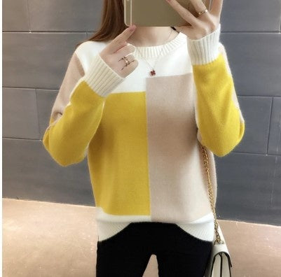 Candy-colored Pullover Women's Color Matching Long-sleeved Sweater