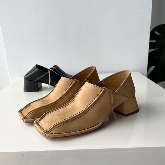 Small New Leather Single Shoes Women's Retro Square Head Thick Middle Heel