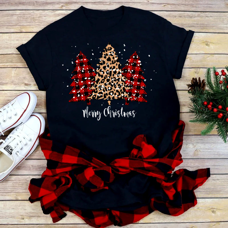 Foreign Trade Christmas Tree T-shirt Men And Women Red