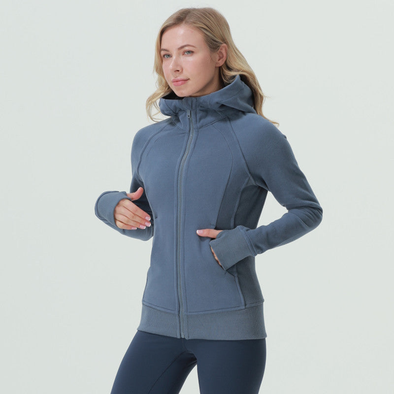 Yoga Clothes Coat Sports Full Zipper Hooded Sweatshirt
