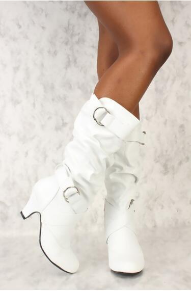 Factory Foreign Trade Women's Boots Buckle With Middle Heel Wine Glass Heel