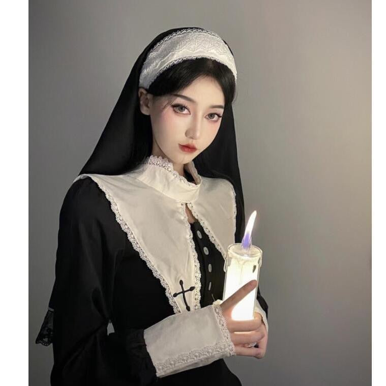 Nun Gothic Dark Lolita Accessories Elastic Band Black And White Headband