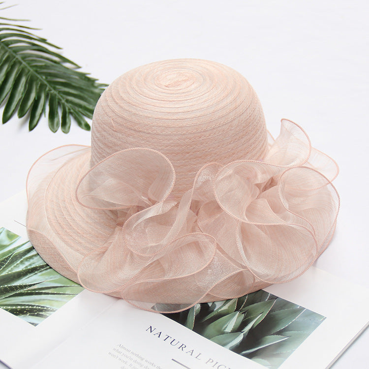 South Korea's New Lace Sunshade Hat Women's Organza Large Edge Foldable