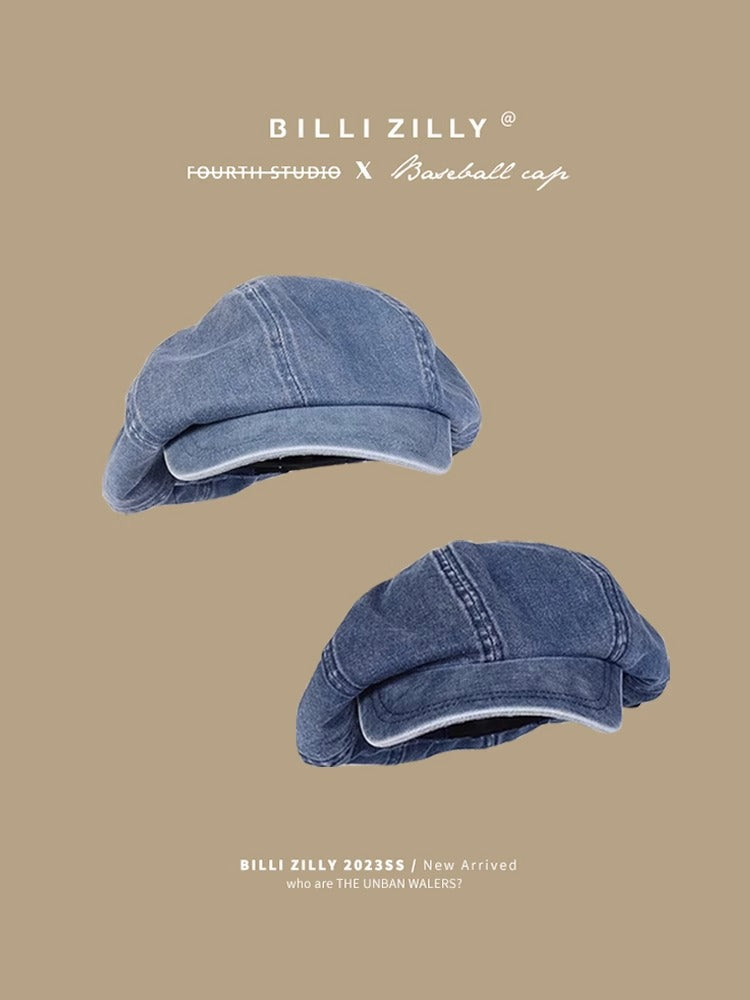 Denim Big Head Circumference Sun Protection Painter All-match Retro Octagonal Hat