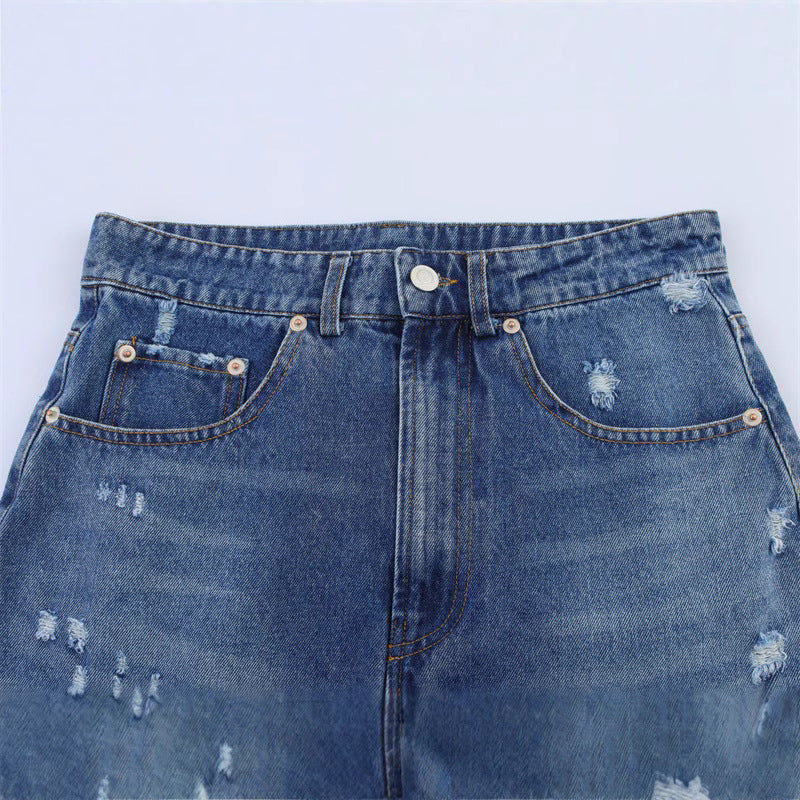Europæisk og Amerikansk Hul Denim Mini Skirt