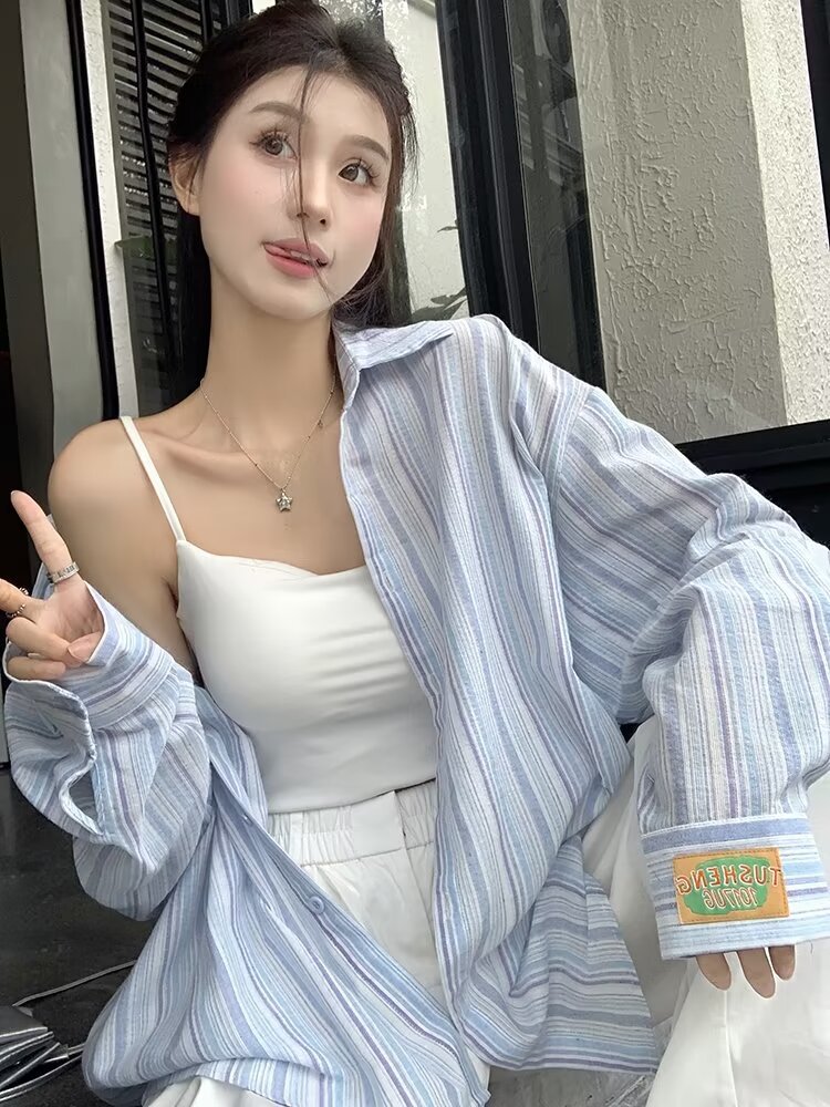 Sun Protection Top Women's Long-sleeved Striped Casual Shirt
