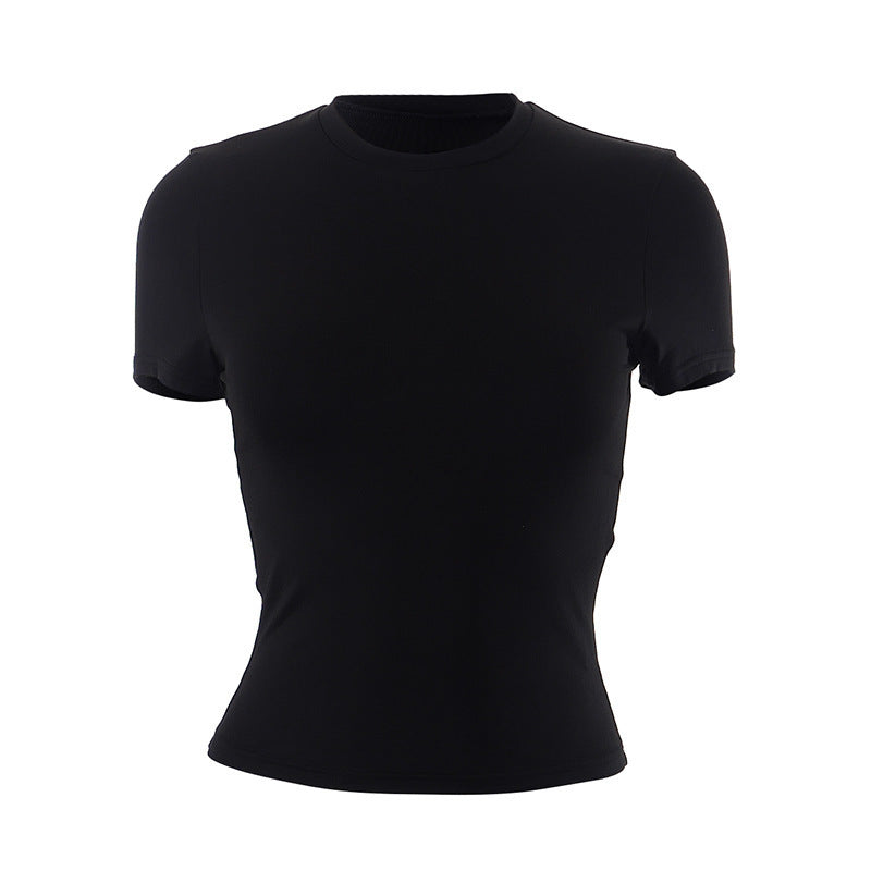 Solid Color Round Neck Short Sleeves Basic