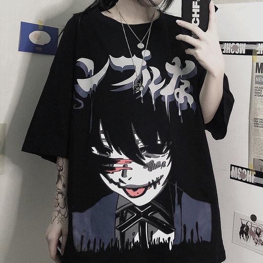 Dark Wind Mourning Net Red Two-dimensional Animation Print Short Sleeves