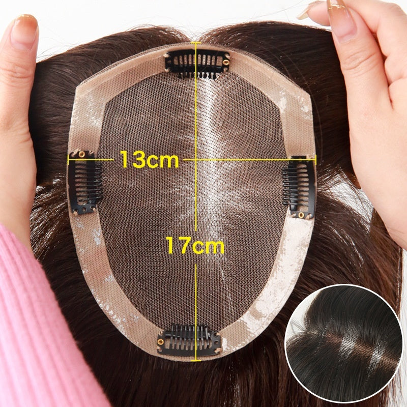 Real Hair Air Bangs Single Layer Net Wig Set Black Length Straight Hair Roll