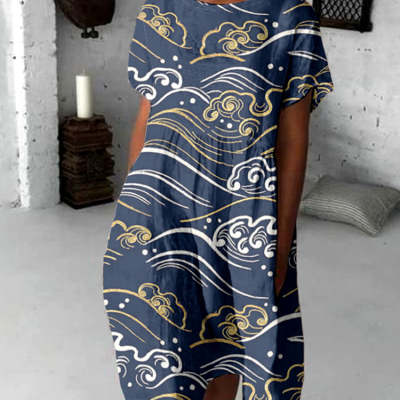 Springsummer Stylish Loose-fitting Casual Short-sleeve Dress