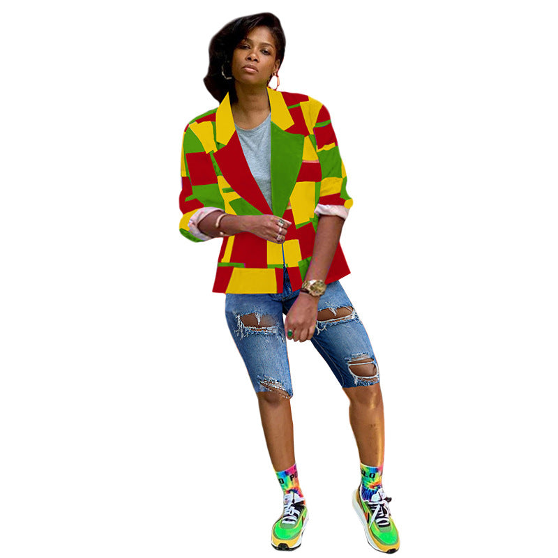 Casual Women's Clothing Multi-color Blocks Plaid Blazer