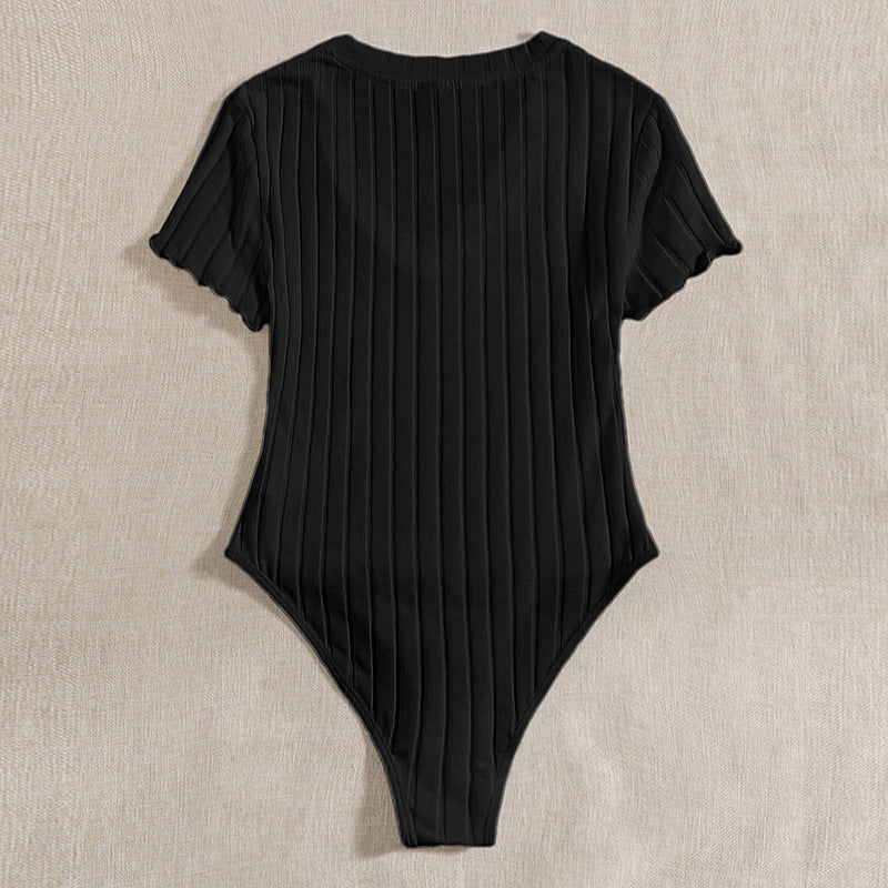 Summer Women's Tight Cotton Rib Round-neck Jumpsuit