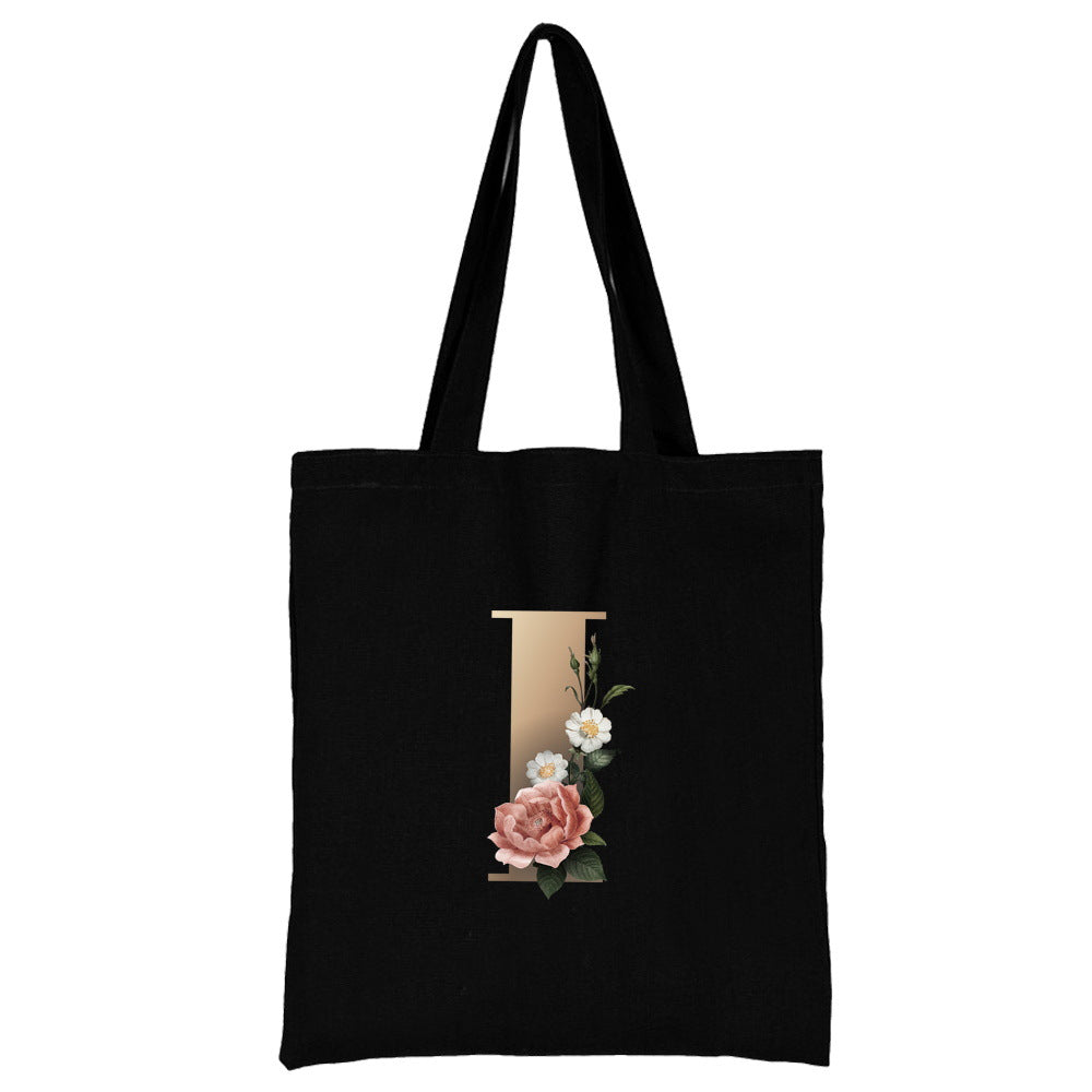 English Alphabet Flower Printed Canvas Bag