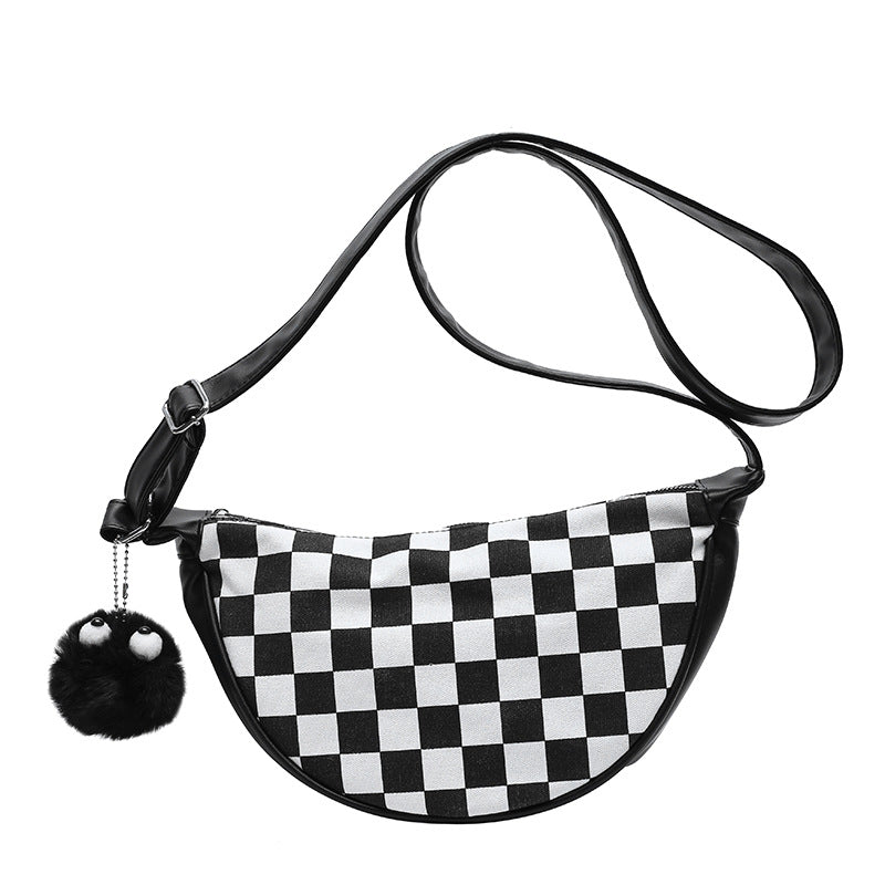 Checkerboard Black And White Houndstooth Personality Daily Commuter Female Bag