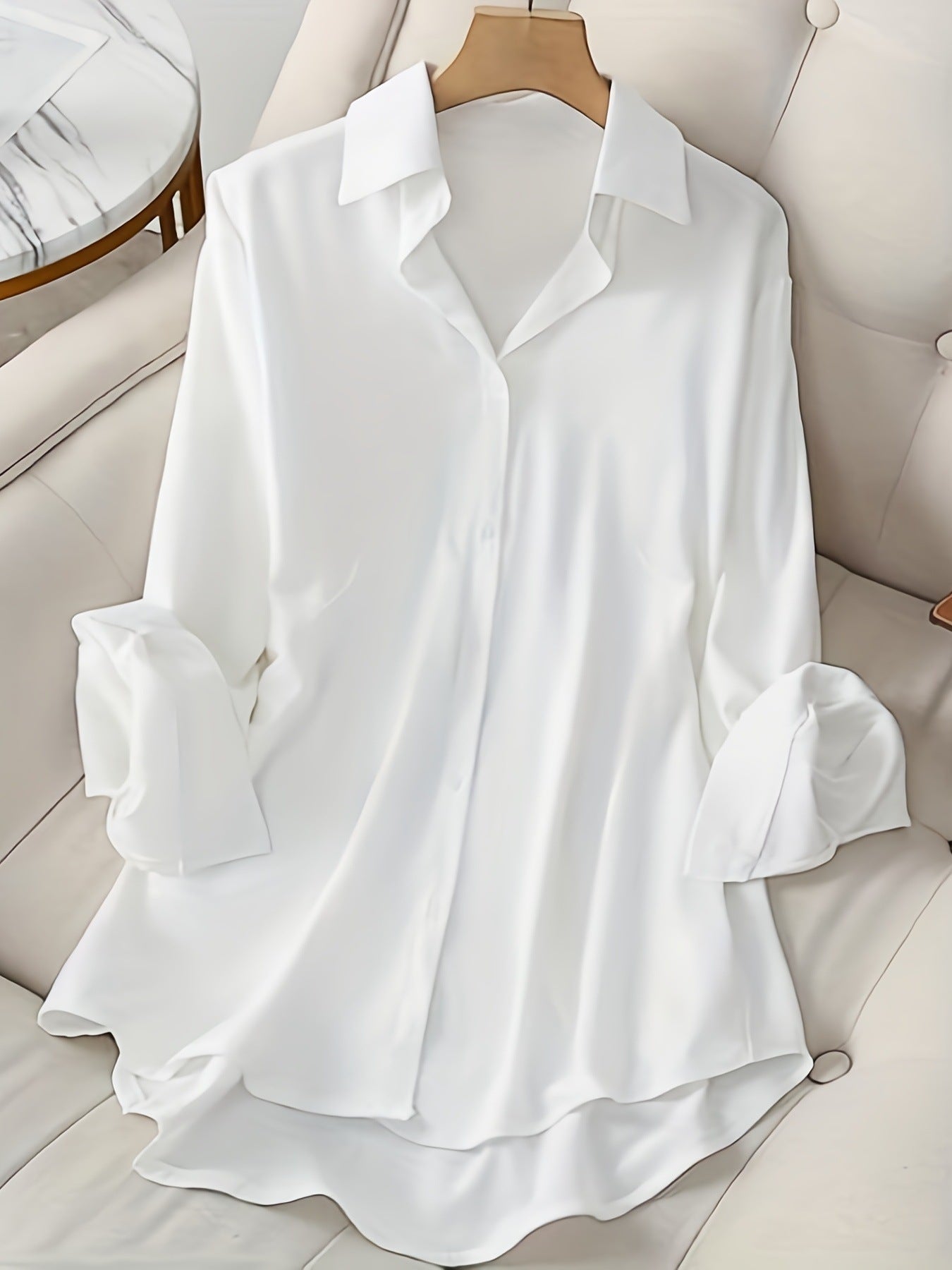 Womens Solid-Color Long-Sleeve Top With A Notch Lapel And Single-Breasted Closure