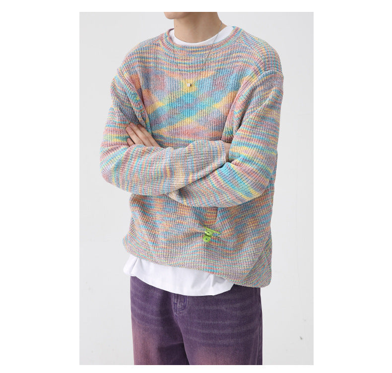 Men's Long Sleeve Pullover Base Knitted Bandage Dress Striped Sweater