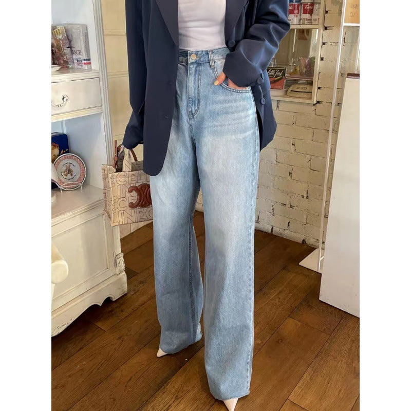 Alsidigt hjerteprintdesign slidt draperet vaskede jeans med vide ben