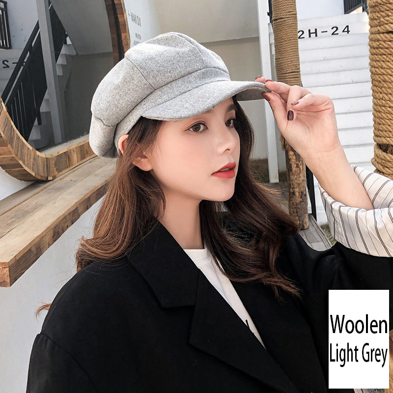 Retro Literary Octagonal Hat Plaid Beret